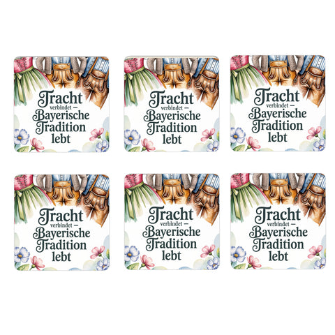 Oberbayern Tracht 6er Set Untersetzer aus Holz - Tradition lebt