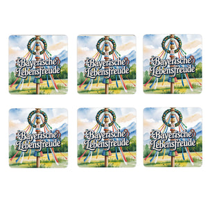 Oberbayern Maibaum 6er Set Untersetzer aus Holz - Bayerische Lebensfreude