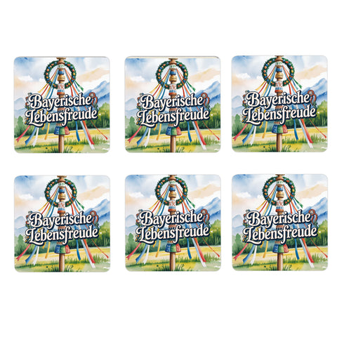 Oberbayern Maibaum 6er Set Untersetzer aus Holz - Bayerische Lebensfreude