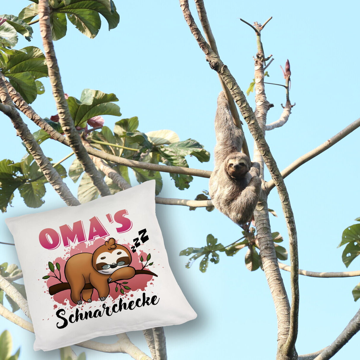 Faultier auf Ast Kissen Oma's Schnarchecke