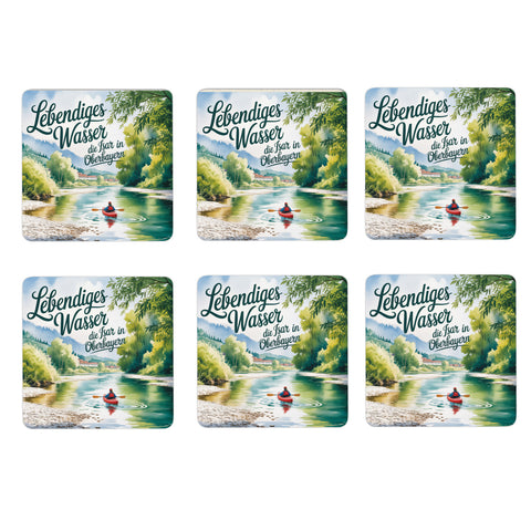Oberbayern Isar 6er Set Untersetzer aus Holz - Lebendiges Wasser