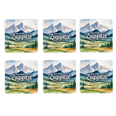 Oberbayern Zugspitze 6er Set Untersetzer aus Holz - Majestätische Zugspitze