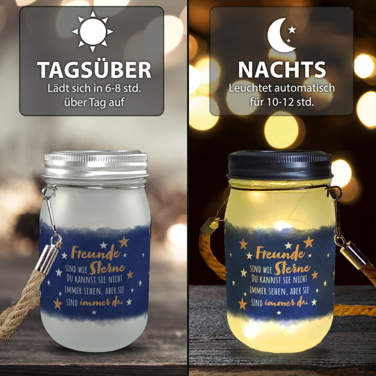 Freunde sind wie Sterne Nachthimmel Solarlicht Solarlampe mit Illustration für den Garten