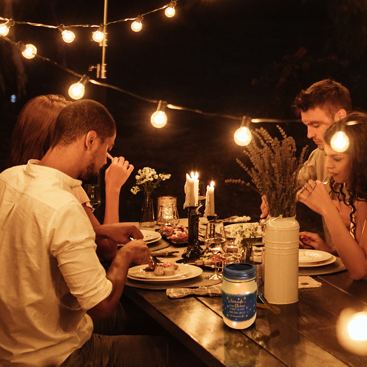 Freunde sind wie Sterne Nachthimmel Solarlicht Solarlampe mit Illustration für den Garten
