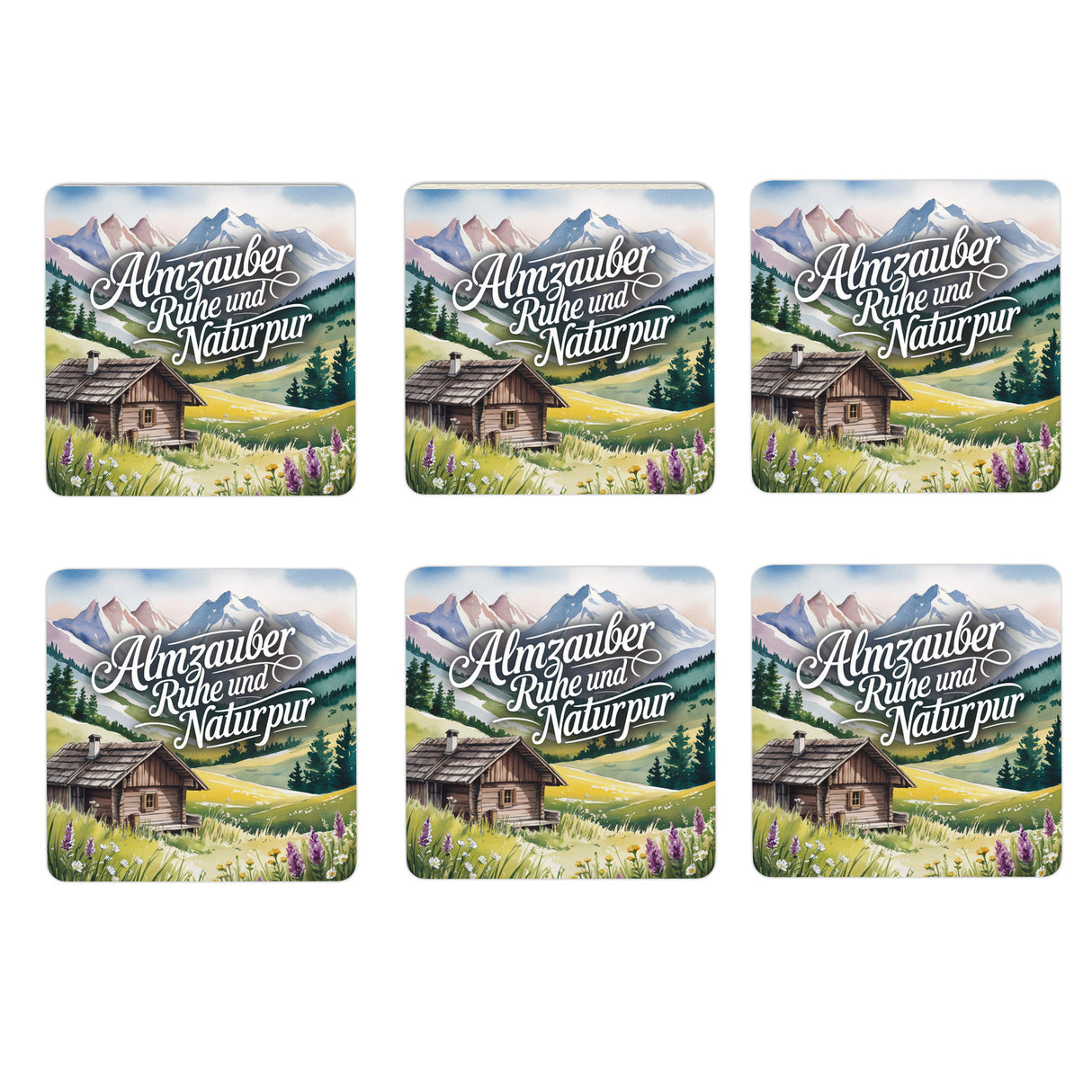 Oberbayern Alpenwiese 6er Set Untersetzer aus Holz - Almzauber