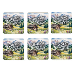 Oberbayern Alpenwiese 6er Set Untersetzer aus Holz - Almzauber