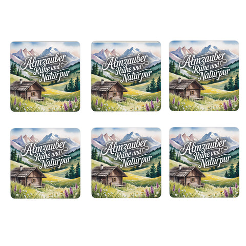 Oberbayern Alpenwiese 6er Set Untersetzer aus Holz - Almzauber