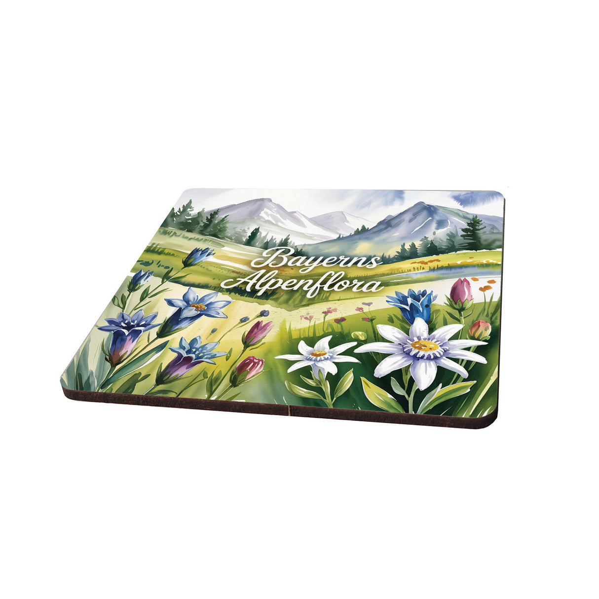 Oberbayern Blumenwiese 6er Set Untersetzer aus Holz - Bayerns Alpenflora