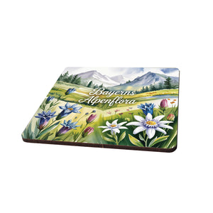 Oberbayern Blumenwiese 6er Set Untersetzer aus Holz - Bayerns Alpenflora