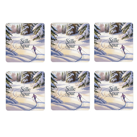 Oberbayern Langläufer 6er Set Untersetzer aus Holz - Stille Spur