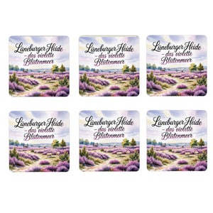 Lüneburger Heide 6er Set Untersetzer aus Holz - Das violette Blütenmeer