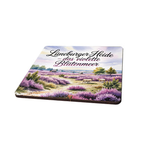 Lüneburger Heide 6er Set Untersetzer aus Holz - Das violette Blütenmeer