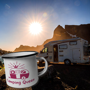 Rosa Wohnwagen Camping Queen Emaille Tasse für Camper