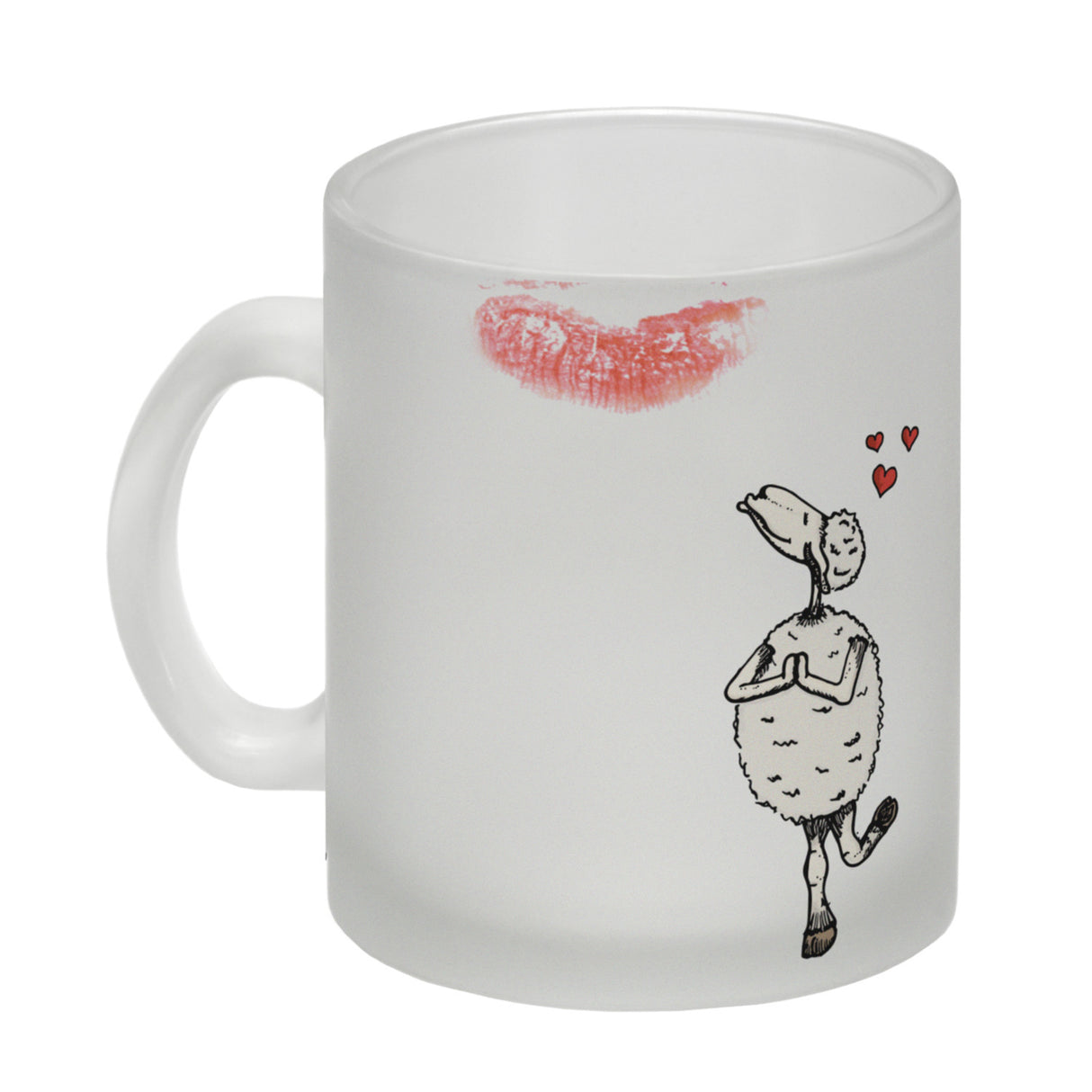 Kaffeebecher mit Putz-Schaf und Lippenstift Motiv