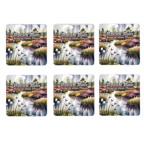 Lüneburger Heide Moorlandschaft 6er Set Untersetzer aus Holz - Mystische Moore