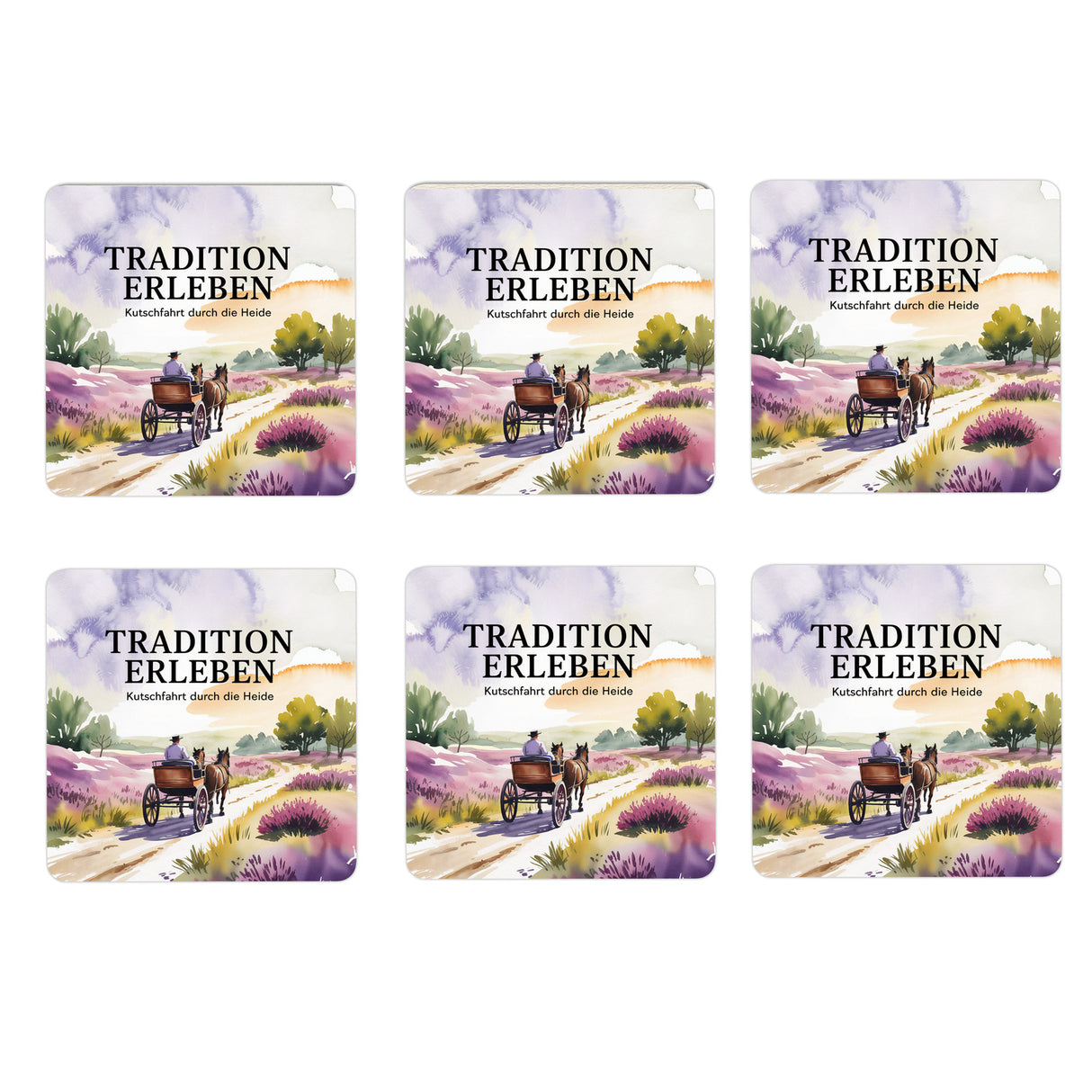 Lüneburger Heide Pferdekutsche 6er Set Untersetzer aus Holz - Tradition erleben