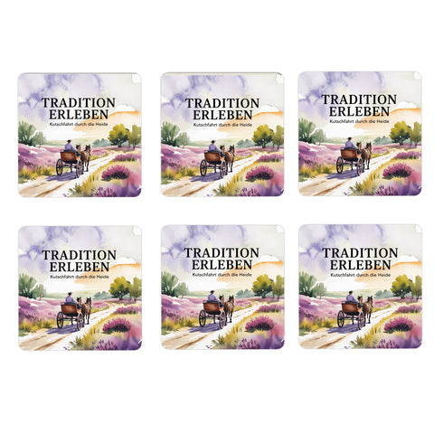 Lüneburger Heide Pferdekutsche 6er Set Untersetzer aus Holz - Tradition erleben