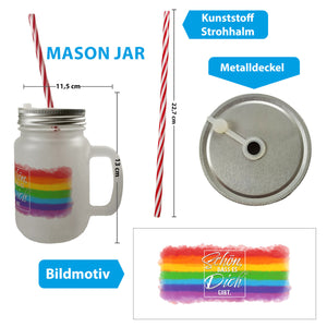 Schön, dass es Dich gibt Trinkglas mit Bambusdeckel mit Regenbogen