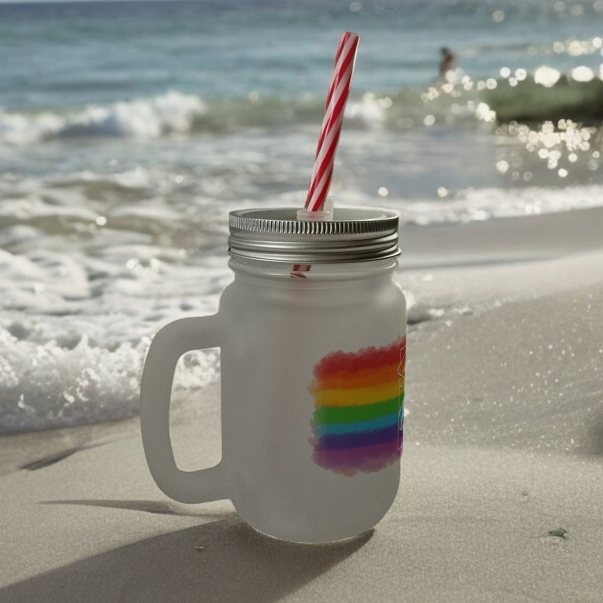 Schön, dass es Dich gibt Trinkglas mit Bambusdeckel mit Regenbogen