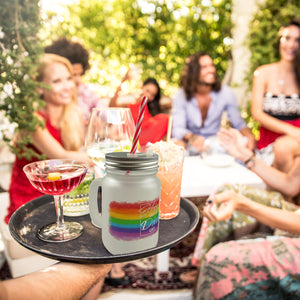 Schön, dass es Dich gibt Trinkglas mit Bambusdeckel mit Regenbogen