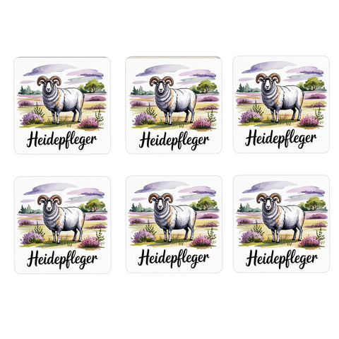 Lüneburger Heide Heidschnucke 6er Set Untersetzer aus Holz - Heidepfleger