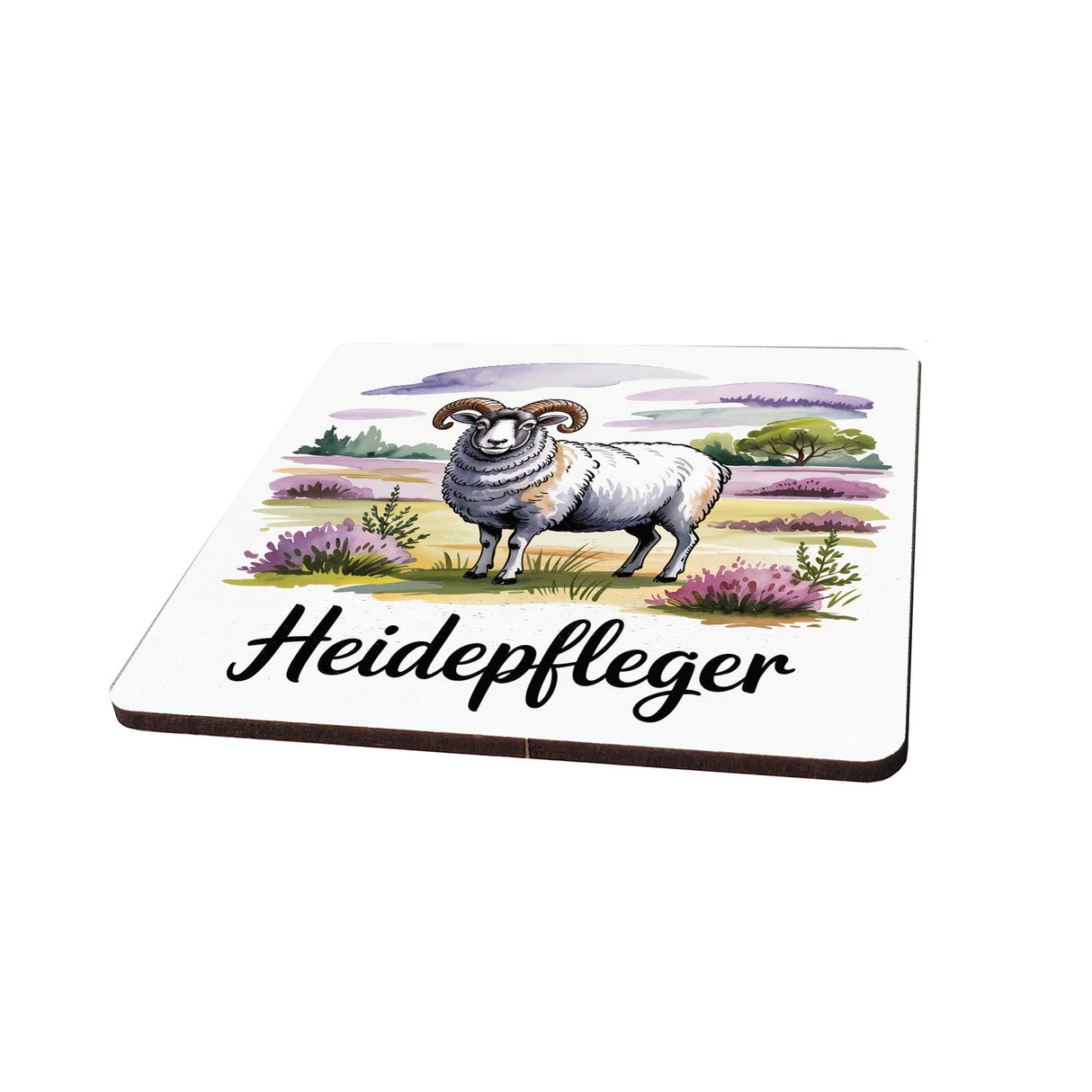 Lüneburger Heide Heidschnucke 6er Set Untersetzer aus Holz - Heidepfleger