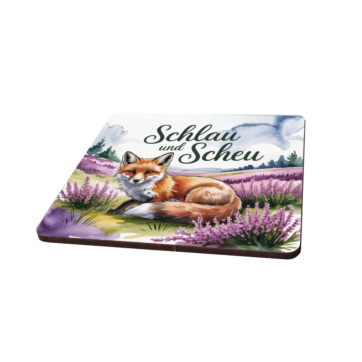 Lüneburger Heide Rotfuchs 6er Set Untersetzer aus Holz - Schlau und scheu