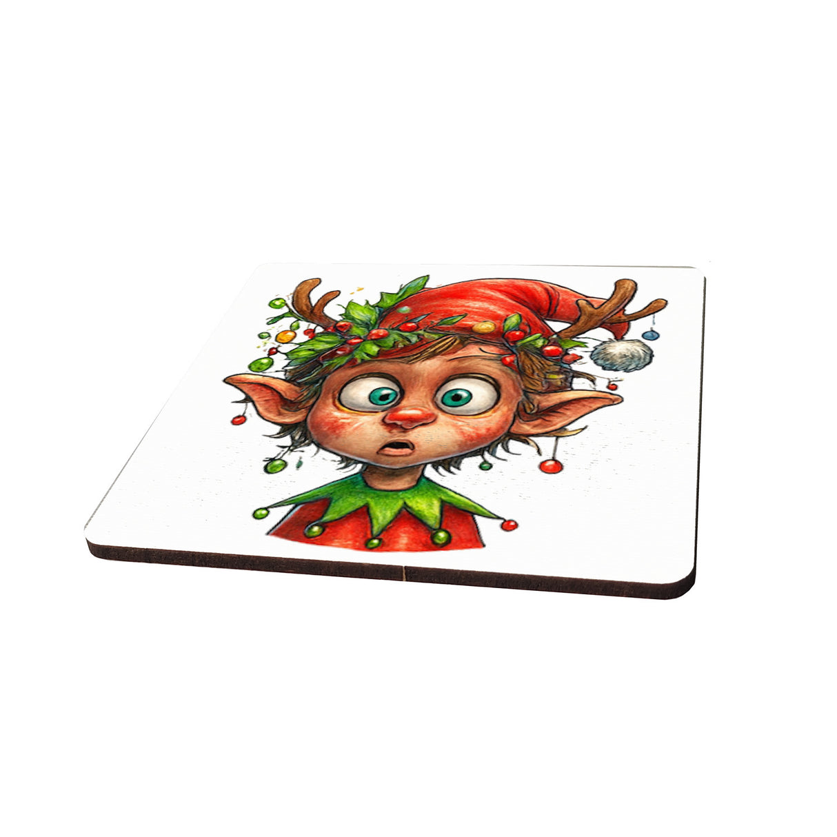 Cartoon Weihnachtsfiguren 6er Set Untersetzer aus Holz Rentier