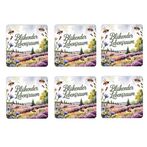 Lüneburger Heide Bienewiese 6er Set Untersetzer aus Holz - Blühender Lebensraum
