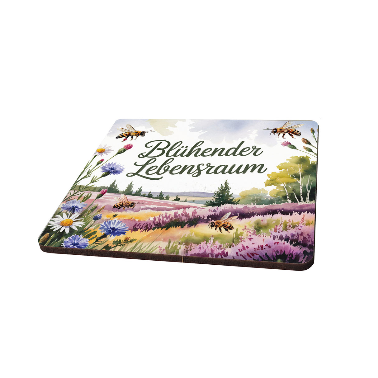 Lüneburger Heide Bienewiese 6er Set Untersetzer aus Holz - Blühender Lebensraum