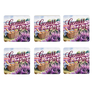 Lüneburger Heide Picknickkorb 6er Set Untersetzer aus Holz - Genuss pur