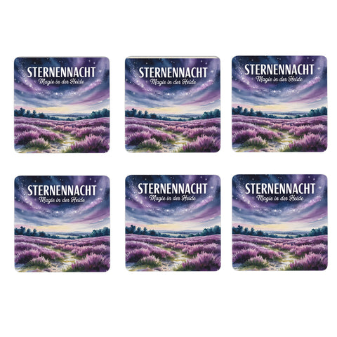 Lüneburger Heide bei Nacht 6er Set Untersetzer aus Holz - Magie in der Heide