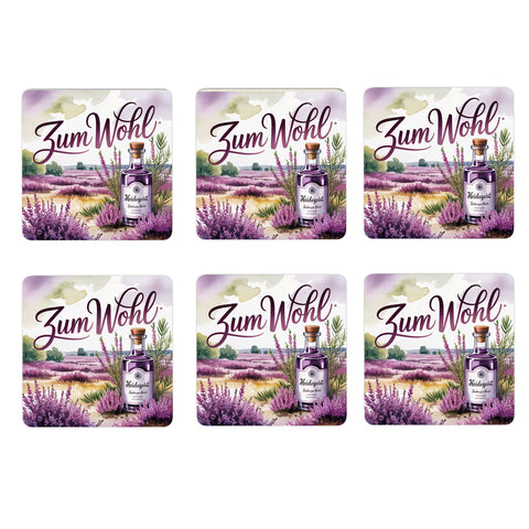 Lüneburger Heide Heidegeist 6er Set Untersetzer aus Holz - Zum Wohl