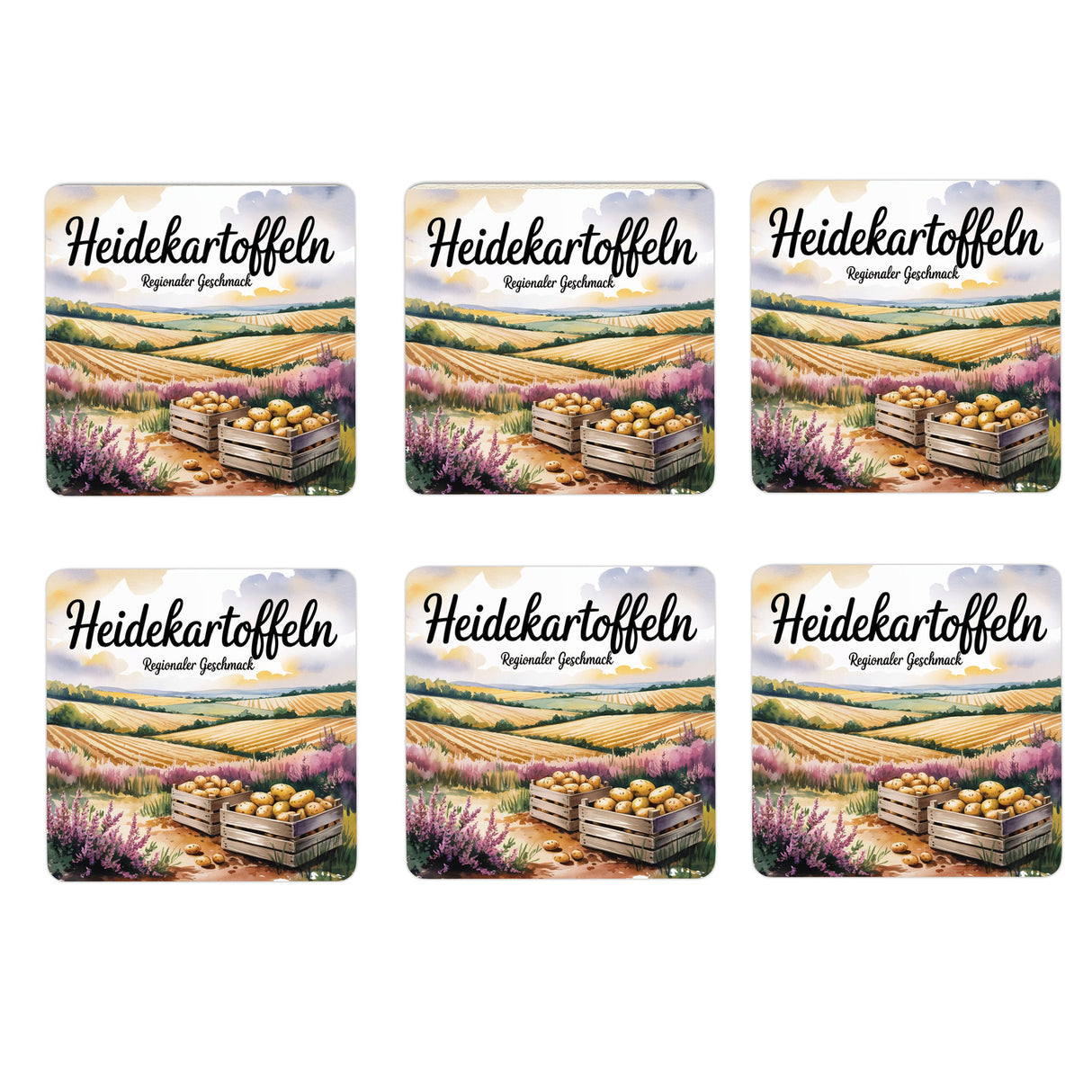 Lüneburger Heide Heidekartoffeln 6er Set Untersetzer aus Holz - Regionaler Geschmack