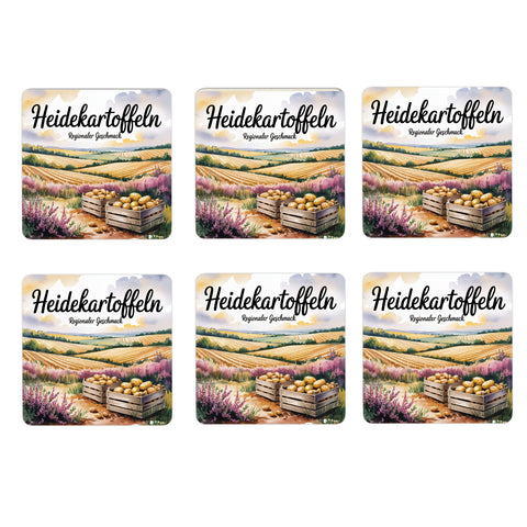 Lüneburger Heide Heidekartoffeln 6er Set Untersetzer aus Holz - Regionaler Geschmack