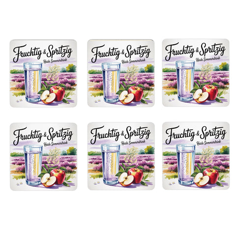 Lüneburger Heide Sommerdrink 6er Set Untersetzer aus Holz - Fruchtig & Spritzig