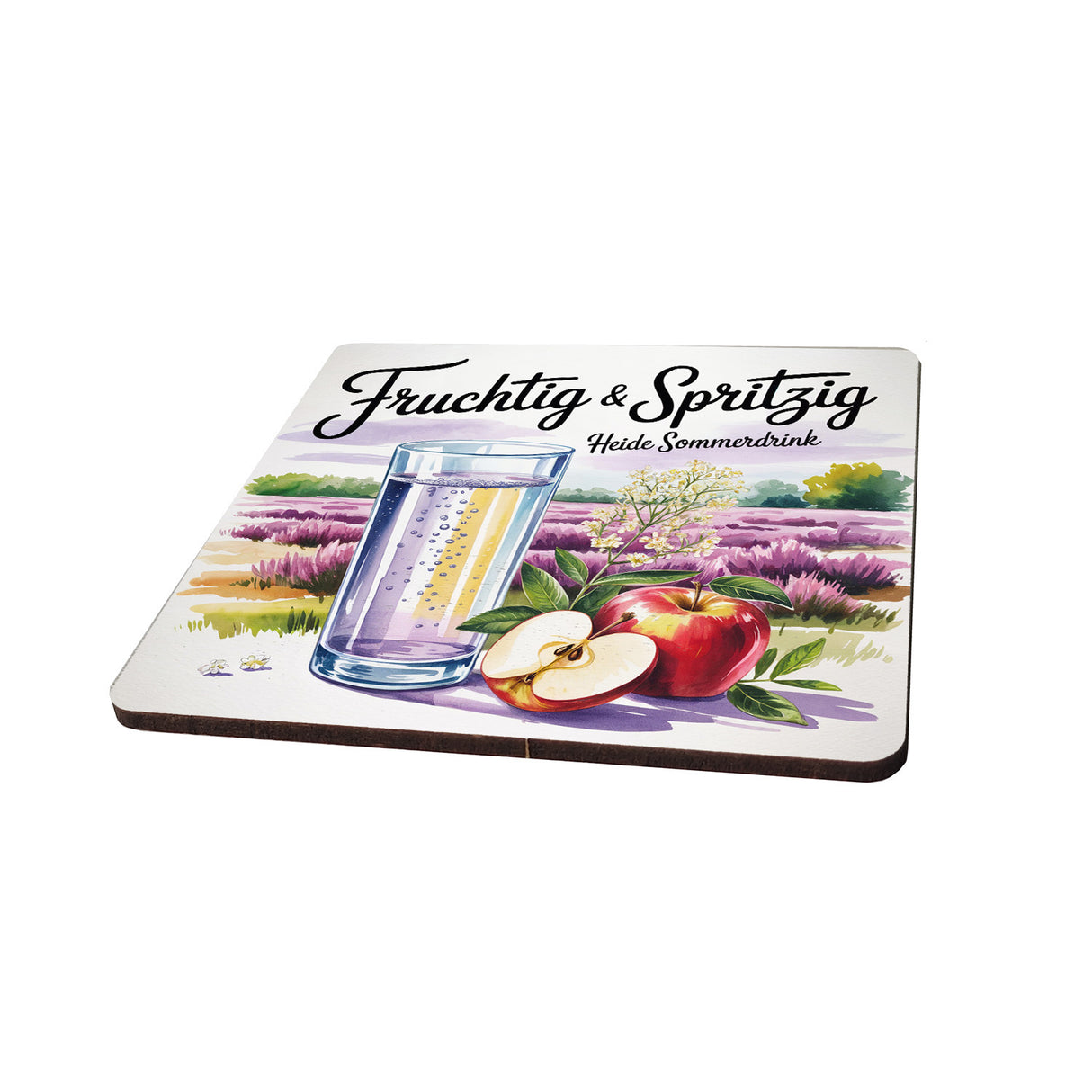 Lüneburger Heide Sommerdrink 6er Set Untersetzer aus Holz - Fruchtig & Spritzig