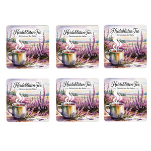 Lüneburger Heide Heideblüten-Tee 6er Set Untersetzer aus Holz - Genuss aus der Natur
