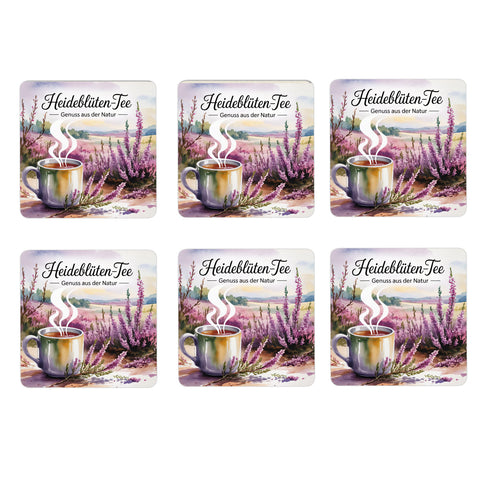 Lüneburger Heide Heideblüten-Tee 6er Set Untersetzer aus Holz - Genuss aus der Natur
