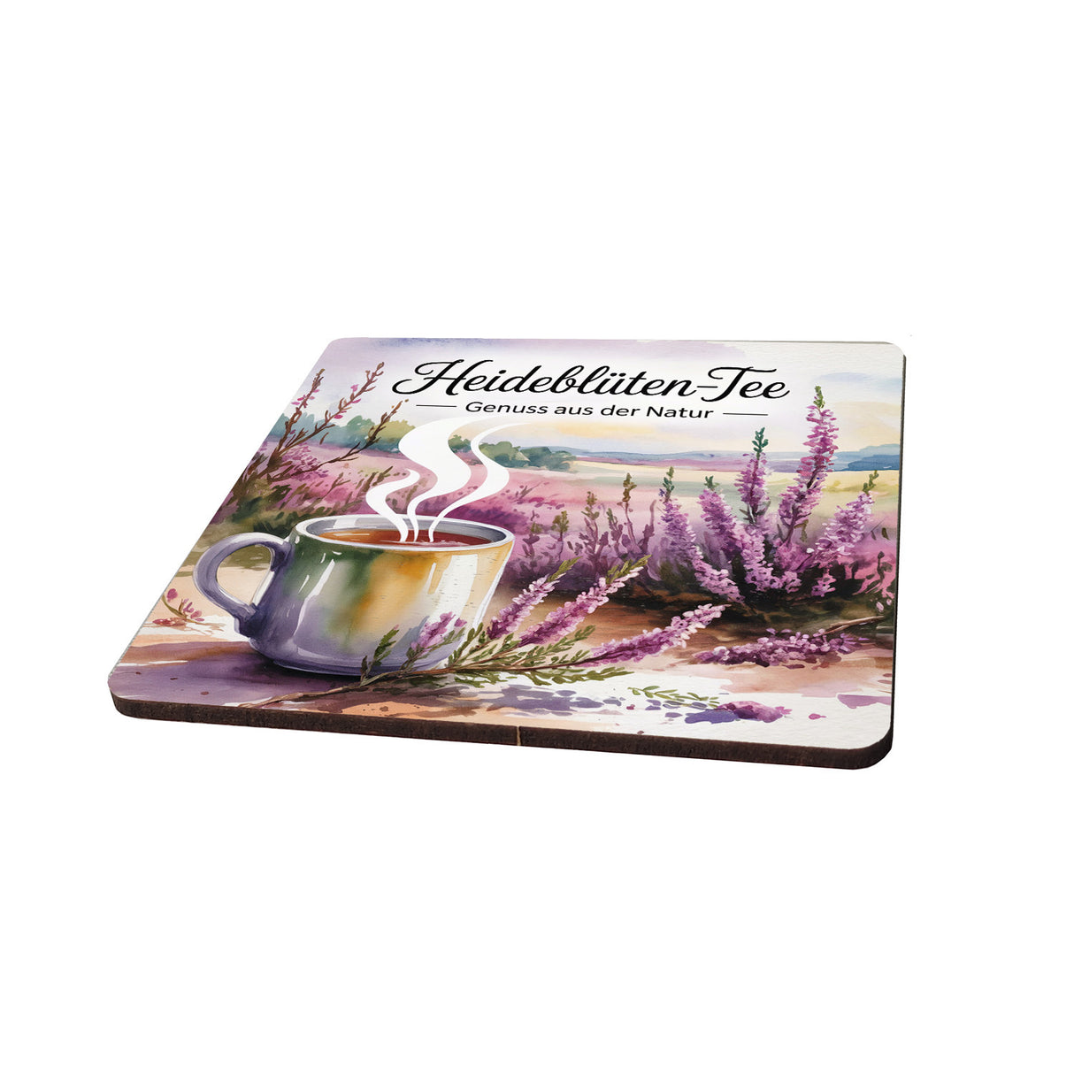 Lüneburger Heide Heideblüten-Tee 6er Set Untersetzer aus Holz - Genuss aus der Natur