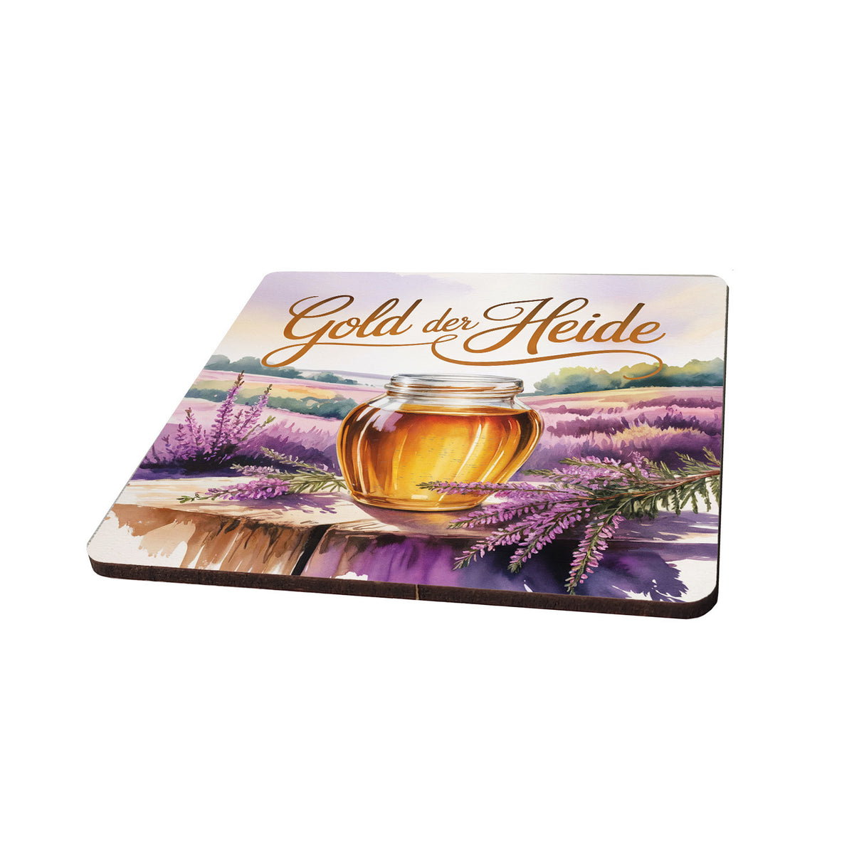 Lüneburger Heide Heidehonig 6er Set Untersetzer aus Holz - Gold der Heide