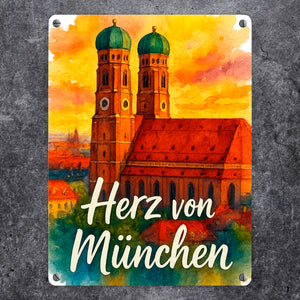 Münchner Frauenkirche Herz von München Metallschild in 15x20 cm
