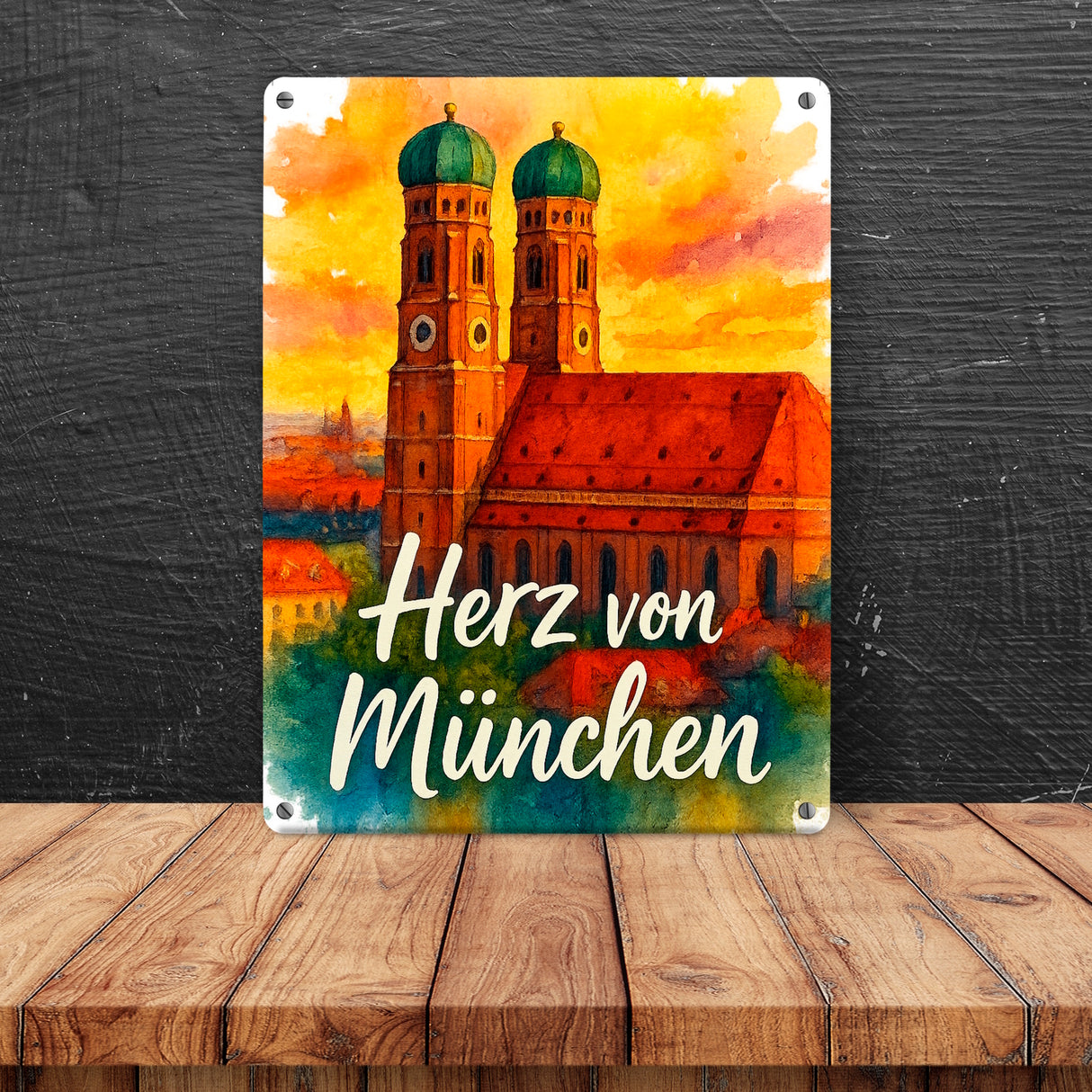 Münchner Frauenkirche Herz von München Metallschild in 15x20 cm