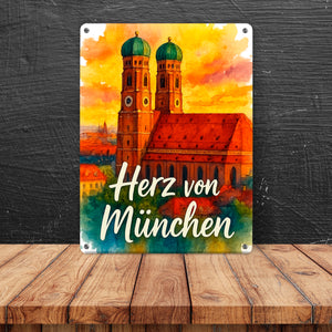 Münchner Frauenkirche Herz von München Metallschild in 15x20 cm