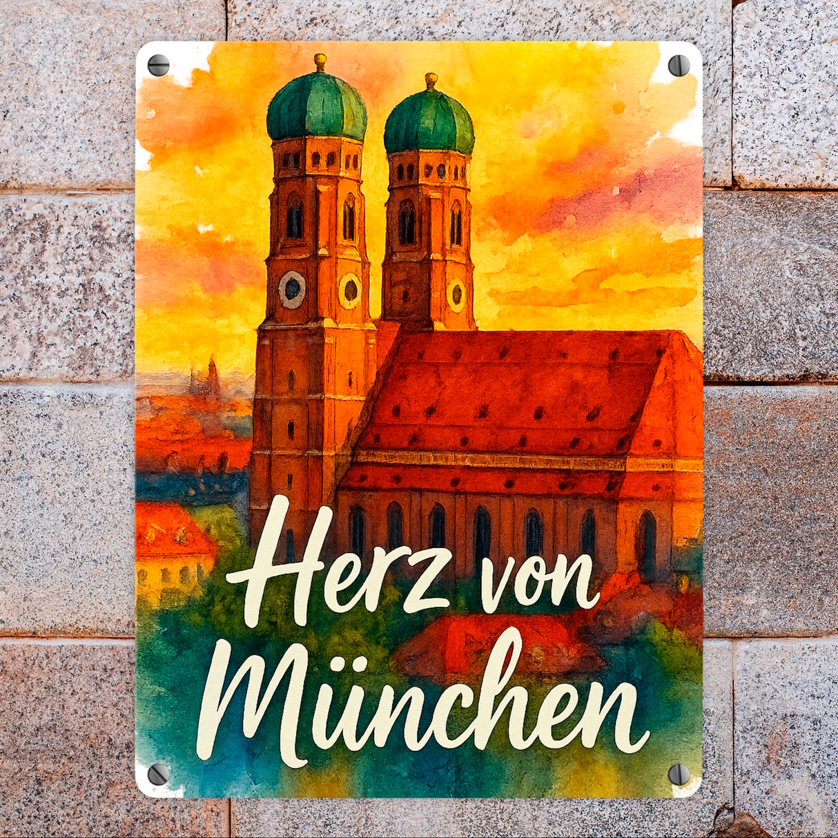 Münchner Frauenkirche Herz von München Metallschild in 15x20 cm