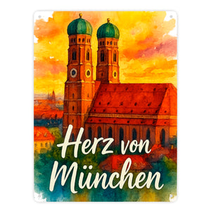 Münchner Frauenkirche Herz von München Metallschild in 15x20 cm