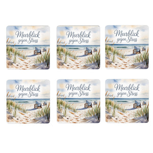 Ostsee Strandkorb 6er Set Untersetzer aus Holz - Meerblick gegen Stress