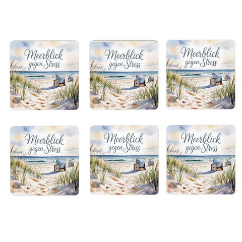 Ostsee Strandkorb 6er Set Untersetzer aus Holz - Meerblick gegen Stress