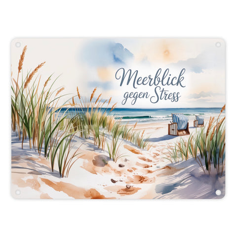Ostsee Strandkorb Metallschild in 15x20 cm - Meerblick gegen Stress