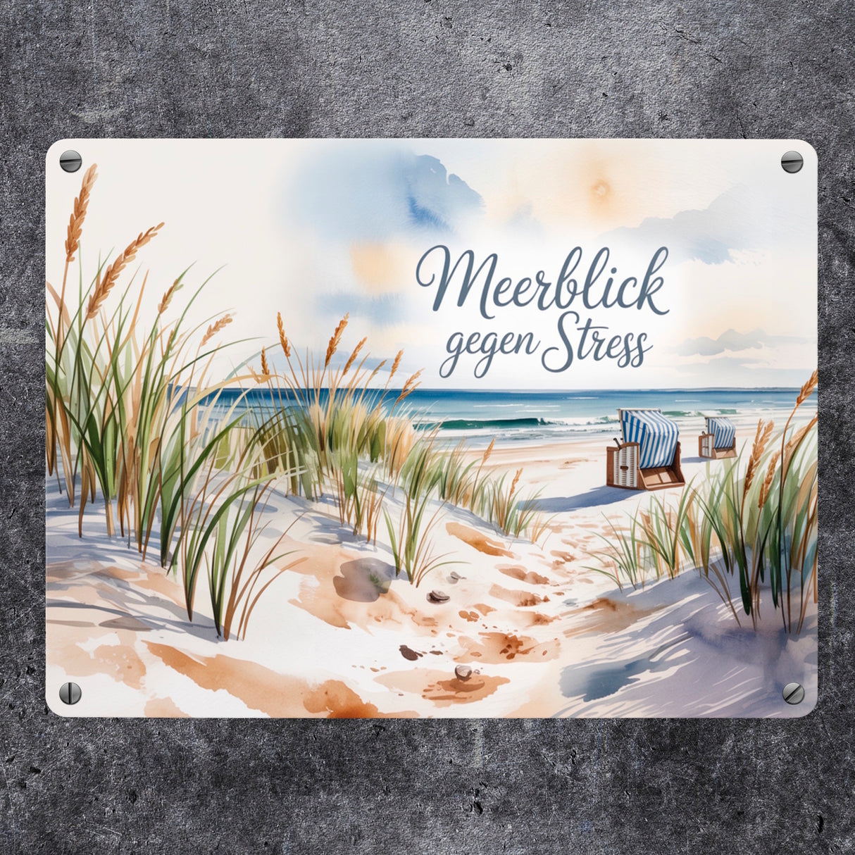 Ostsee Strandkorb Metallschild in 15x20 cm - Meerblick gegen Stress
